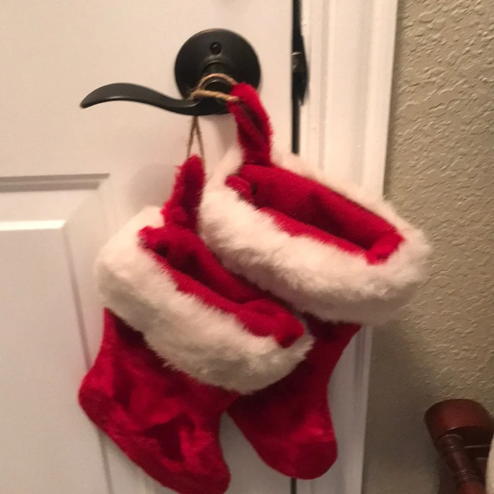 White Fur Trimmed & Red Velvet Stockings
